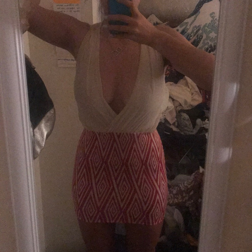 Deep v neck. two tone dress